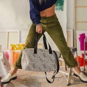 Mali & Lili Weekender Bag Animal Print Travel Bag Straps Black Cream